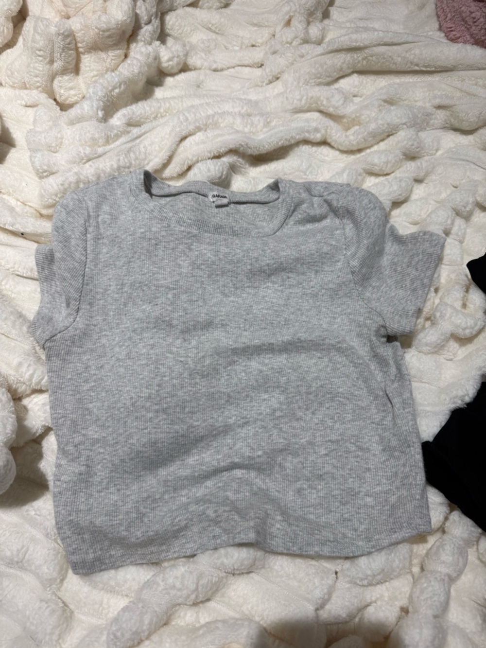 Garage Light Gray Ribbed Short Sleeve Top